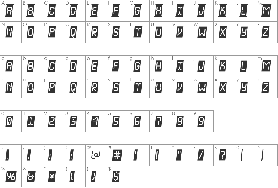 a_LCDNovaCmFrObl font character map preview