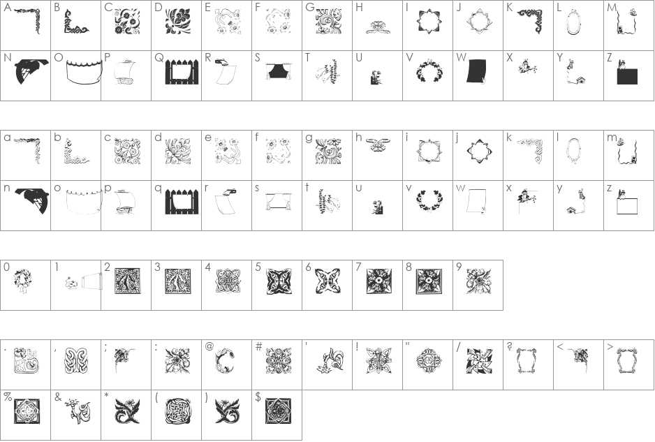 OldFramesSymbols font character map preview
