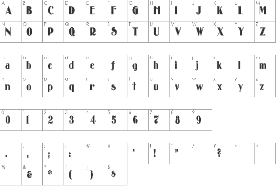 OldgateLaneOutline font character map preview