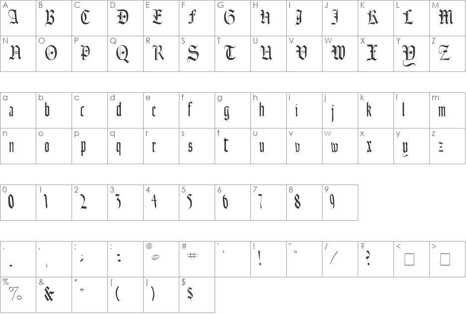 OldGerman font character map preview