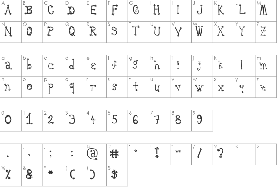 Oldie Splat font character map preview