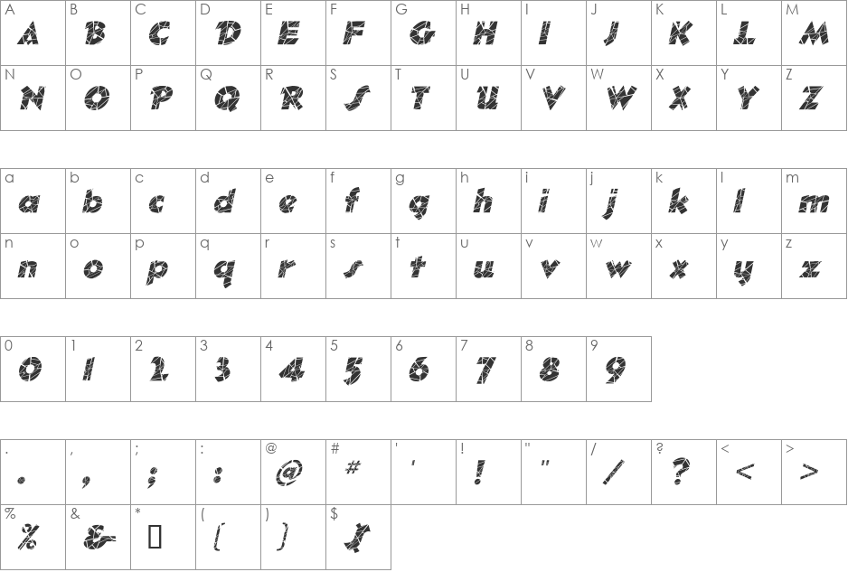 Ole-Cracked font character map preview