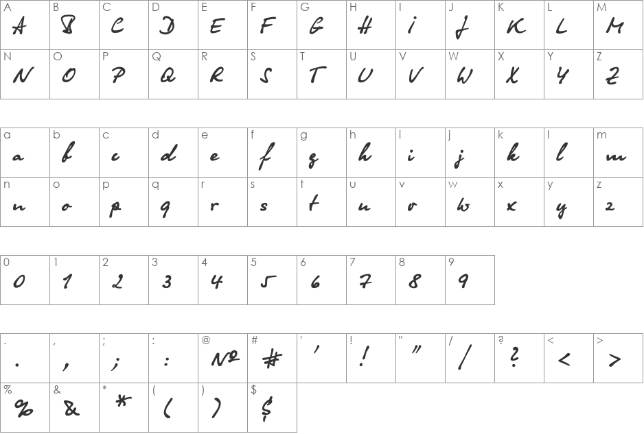 OlgaC font character map preview
