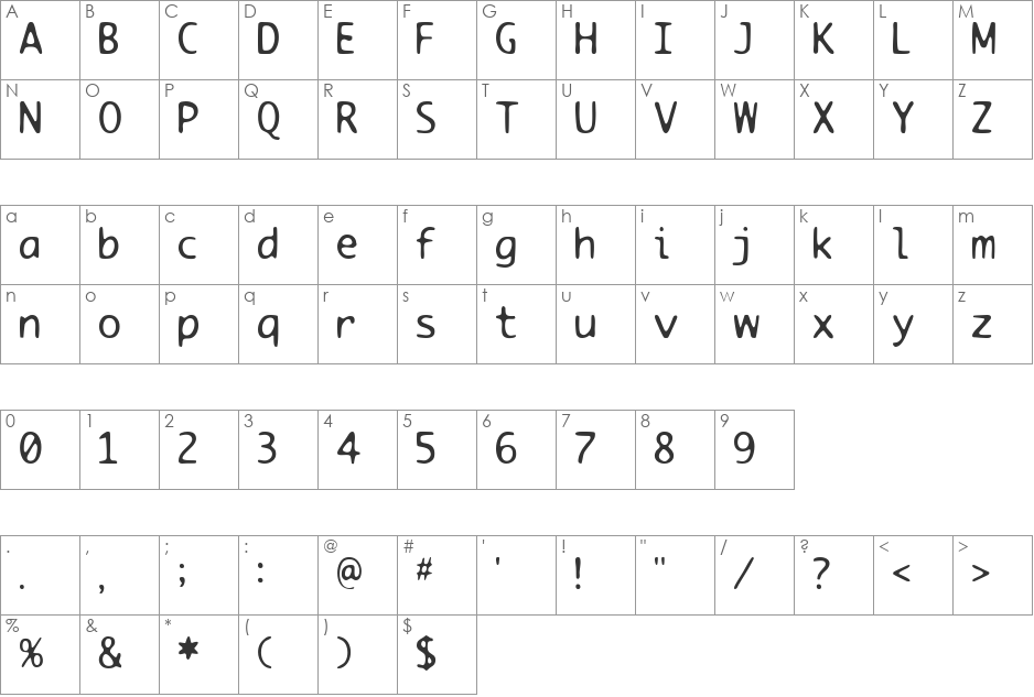Olive font character map preview