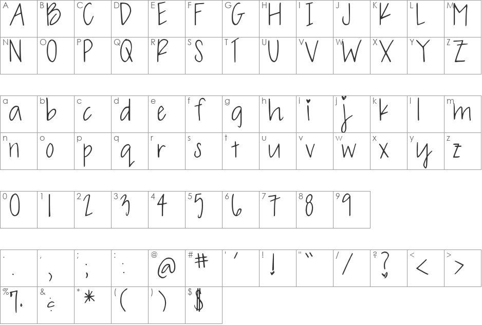 OLIVE CHARMING font character map preview