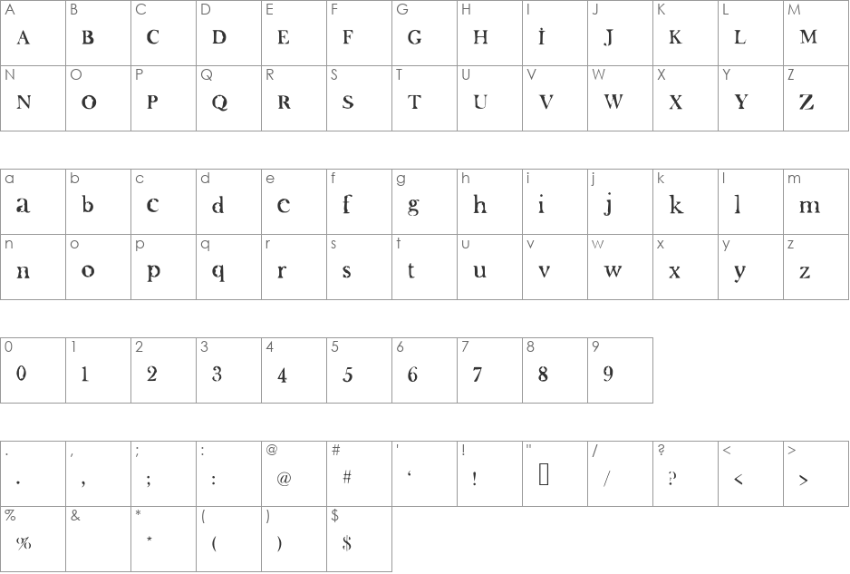 Oliver font character map preview