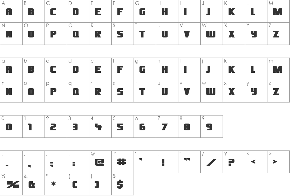 Oliver's Barney font character map preview