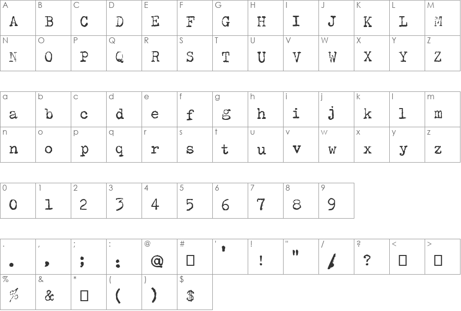 Olivetti Type2 font character map preview