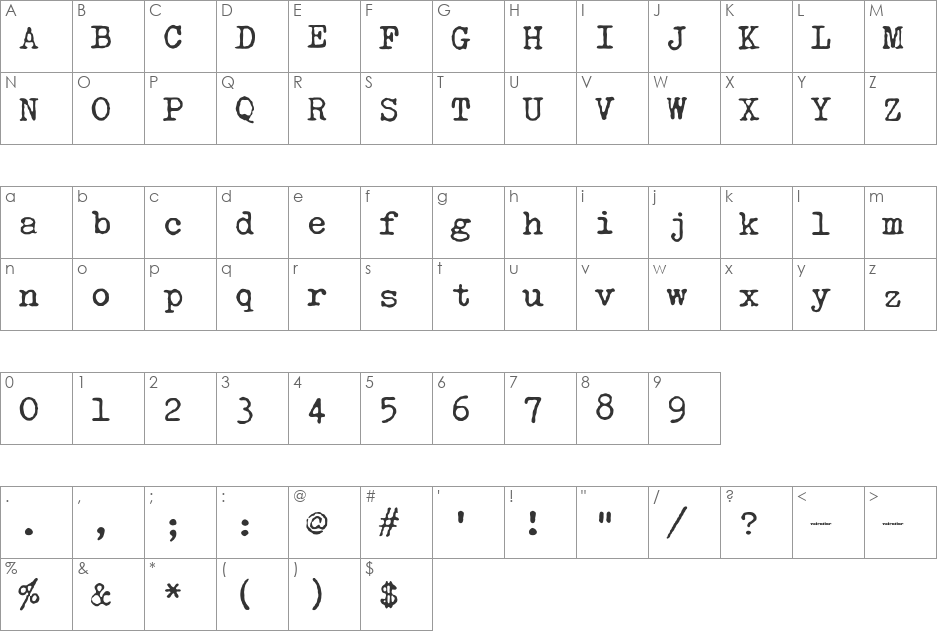 Olivetti Valentine font character map preview