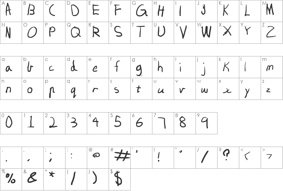 Olivia's Writing font character map preview