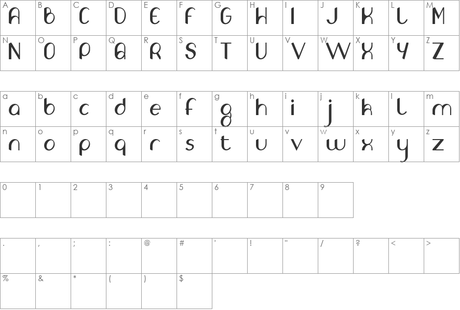Olivia01 font character map preview