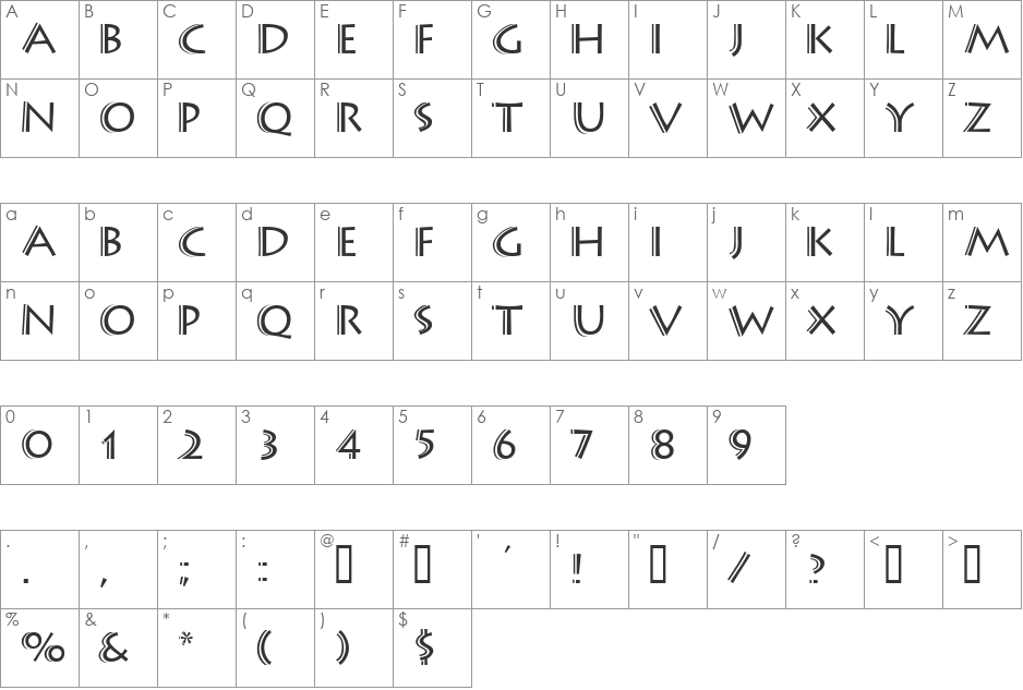 OlympiadEngravedSSi font character map preview