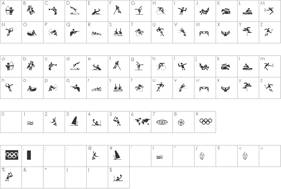 Olympicons font character map preview