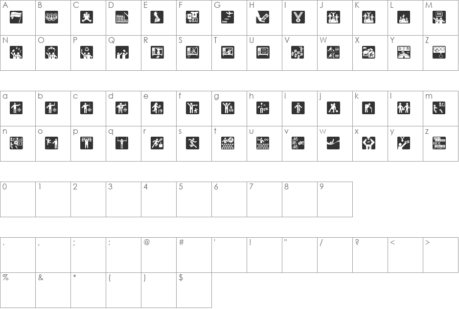 Olympukes Dark font character map preview