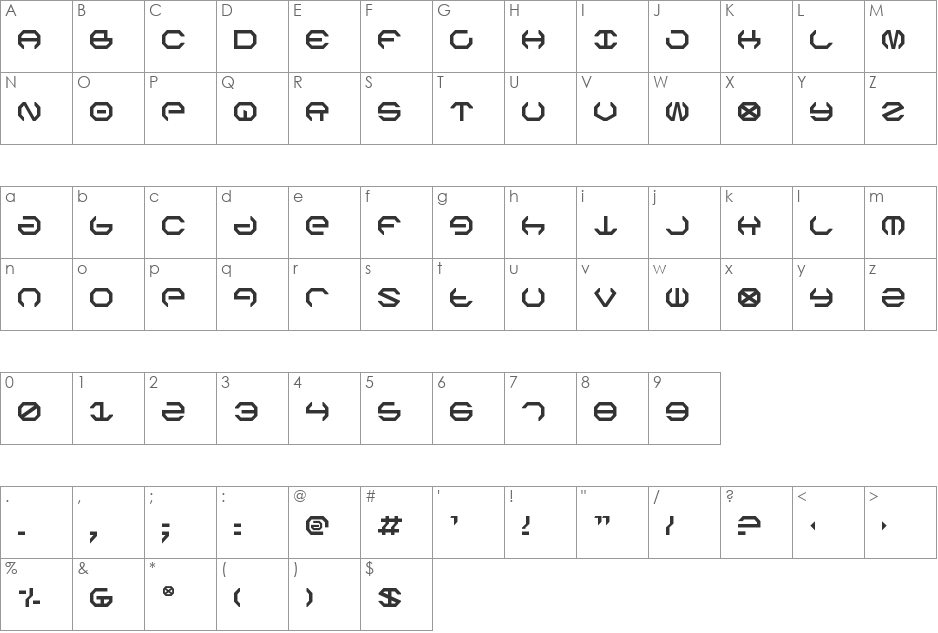 Omega Sentry font character map preview