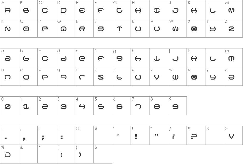 Omega Sentry font character map preview