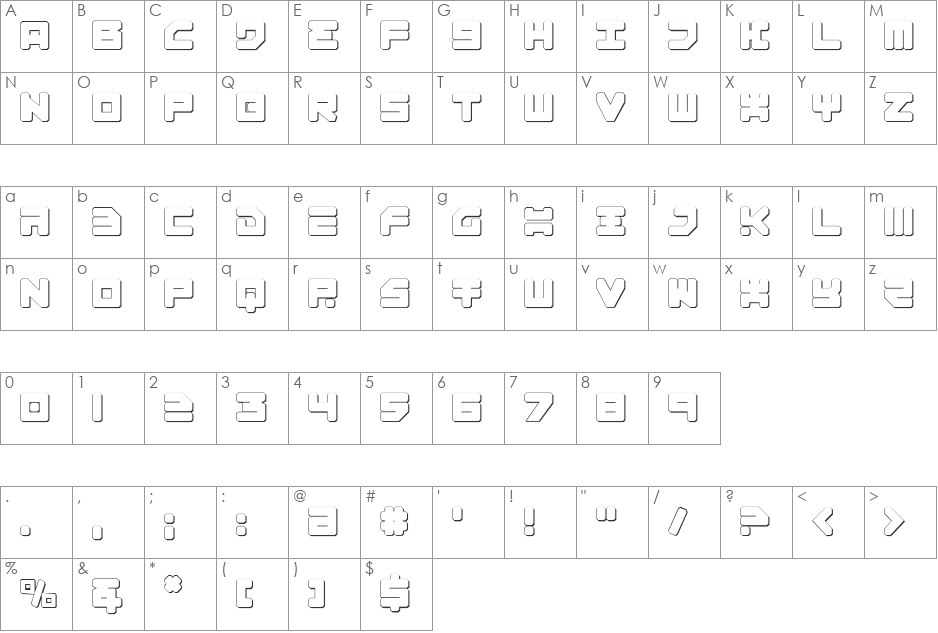 Omega-3 3D font character map preview