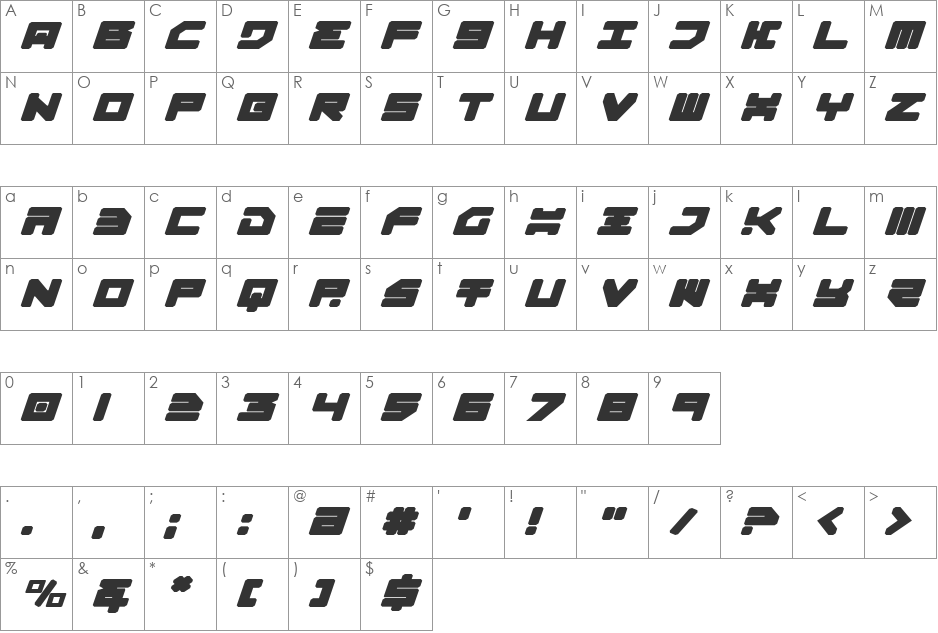 Omega-3 Expanded Italic font character map preview