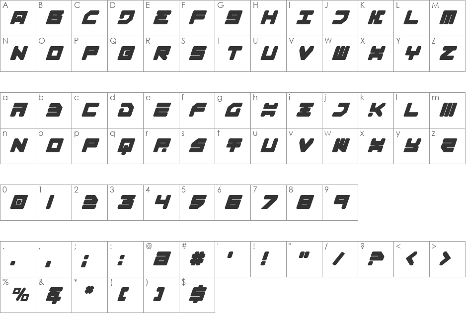 Omega-3 Italic font character map preview