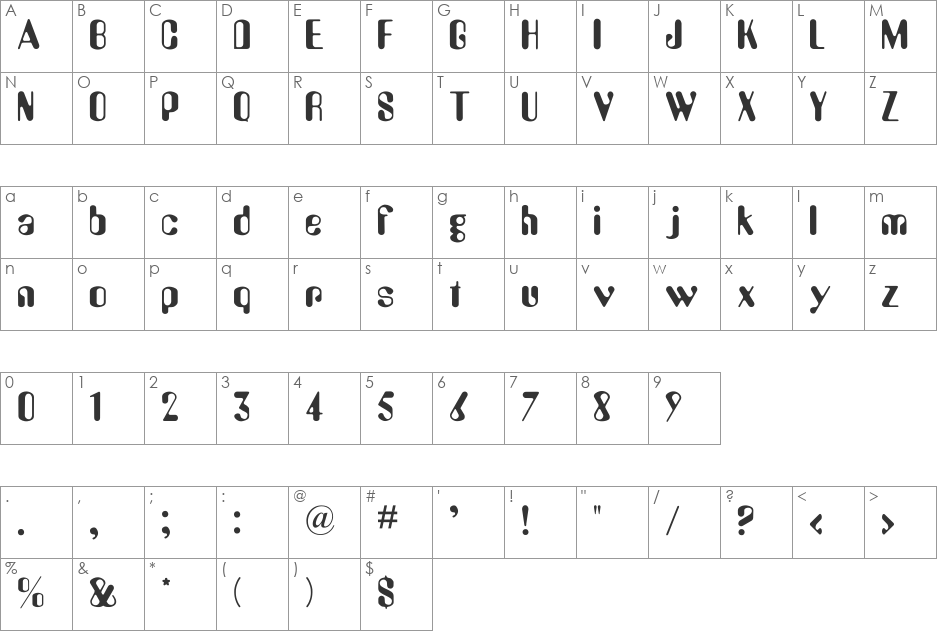 Omnicom font character map preview