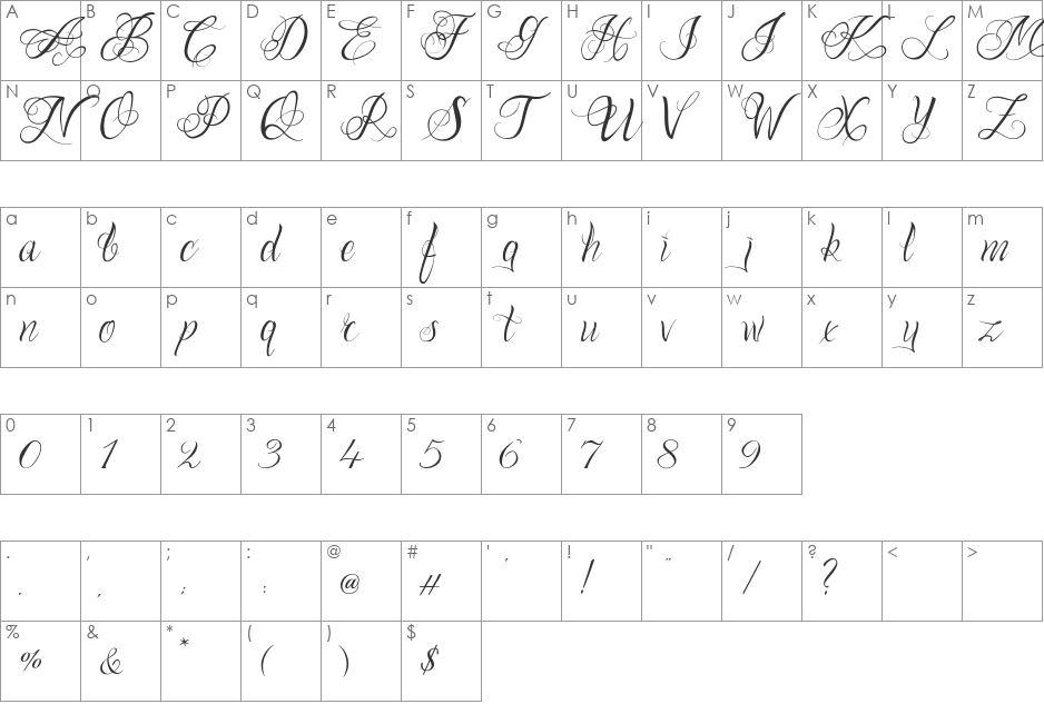 One Chance Scrip font character map preview