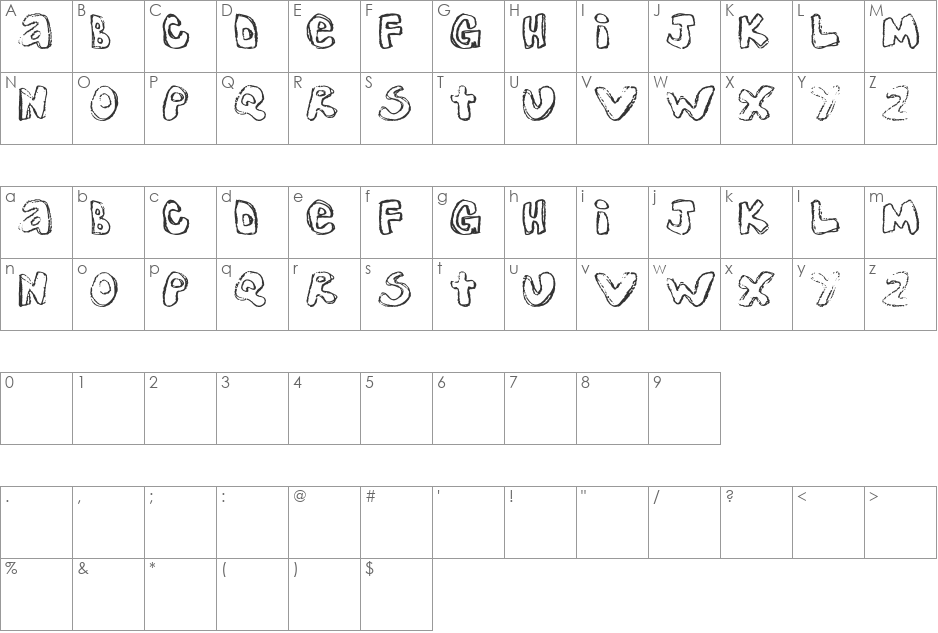 One Lousy Bottom font character map preview