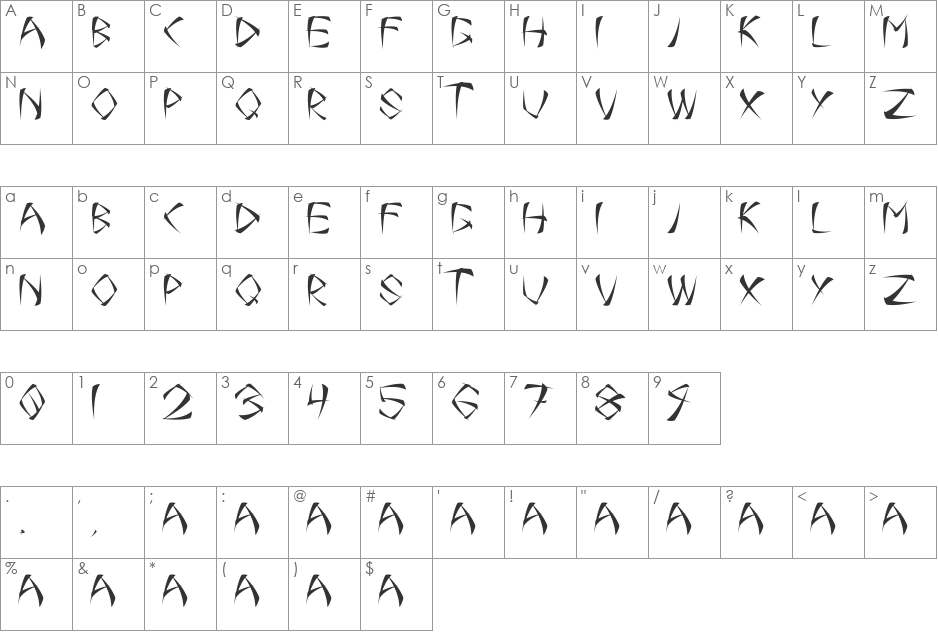 One Smear font character map preview