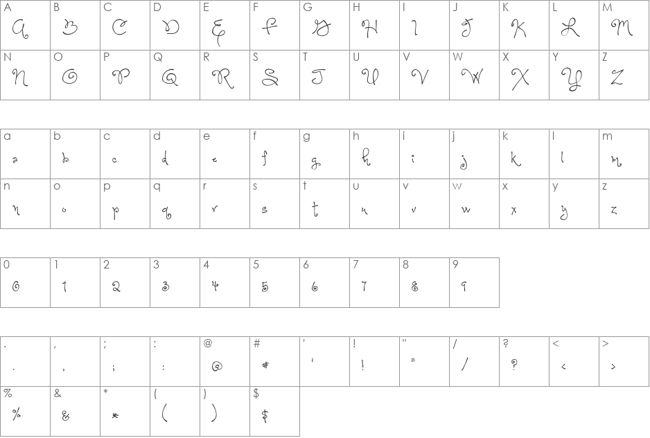 One Starry Night font character map preview