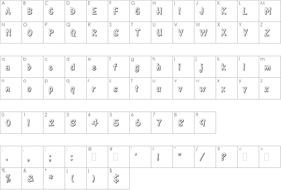 One Stroke Script Shaded font character map preview