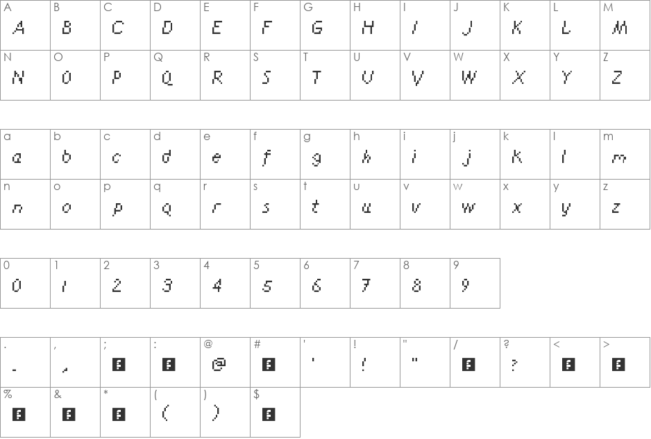 One Time NBP font character map preview