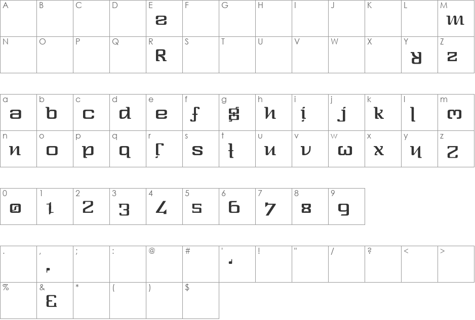 One-Eighty font character map preview