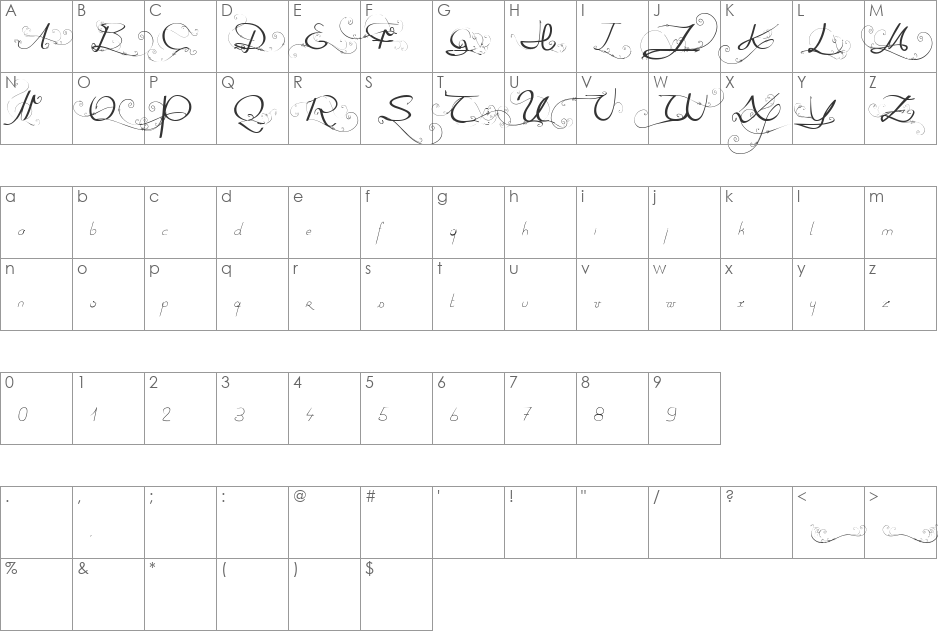 OneDayBeforeRain font character map preview