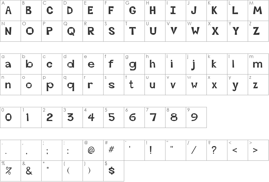 Onedin font character map preview