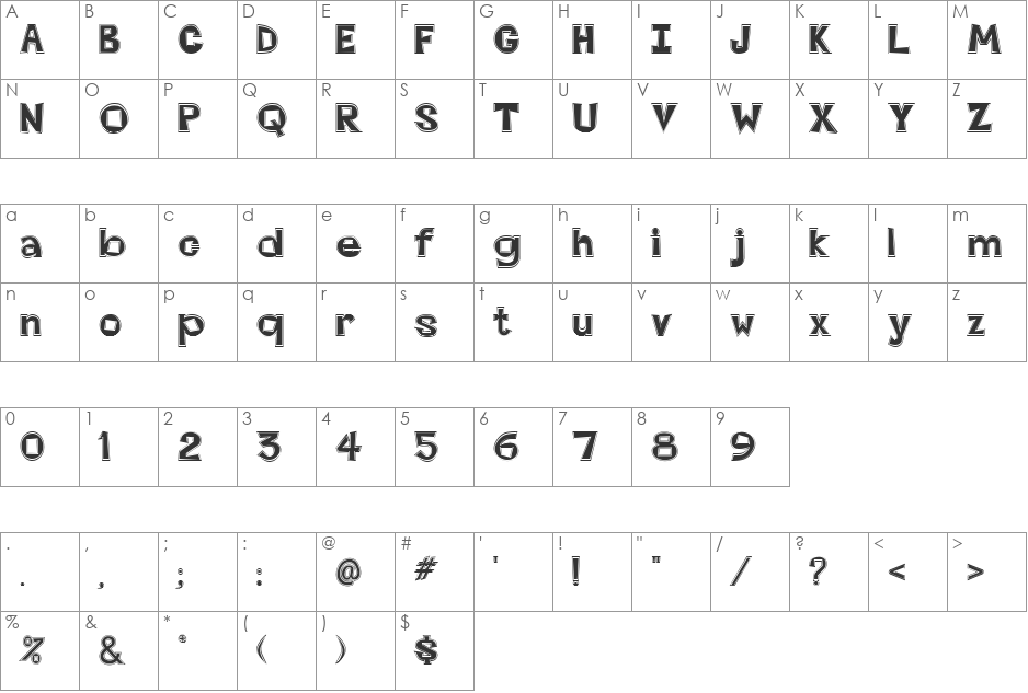 OnedinInline font character map preview