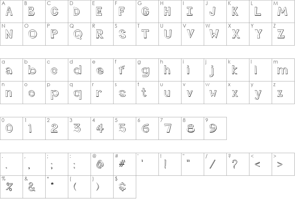 OnedinOutline font character map preview