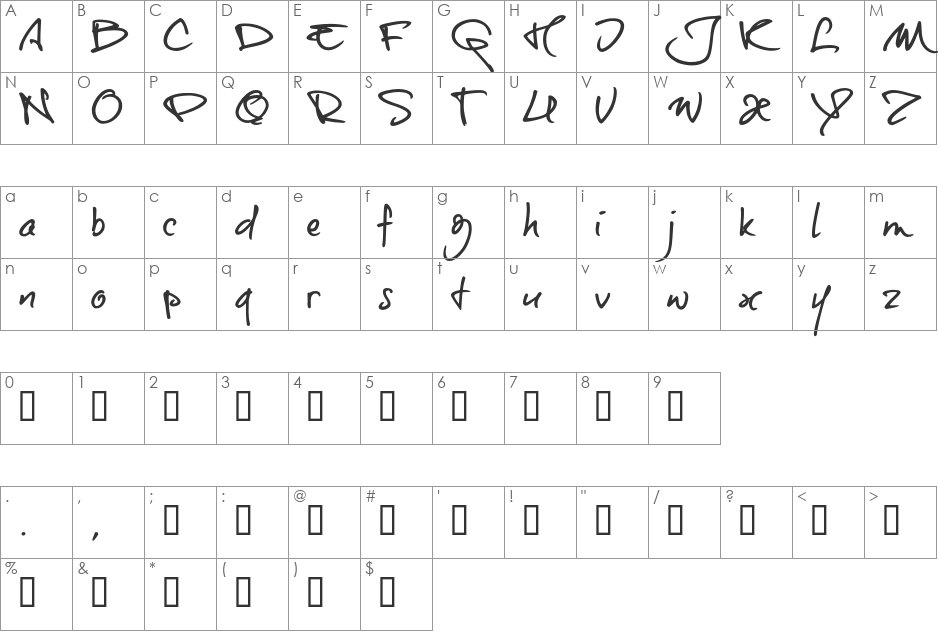 onetrickTony font character map preview