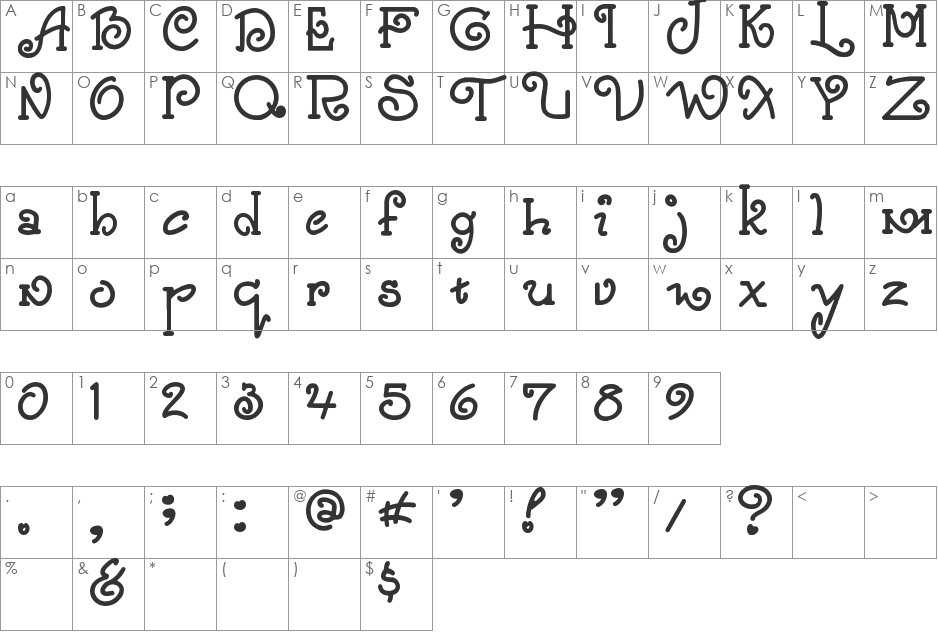 Only By Request font character map preview