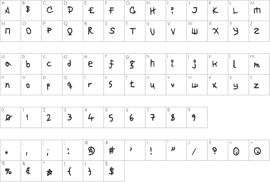 OnStrike NBP font character map preview