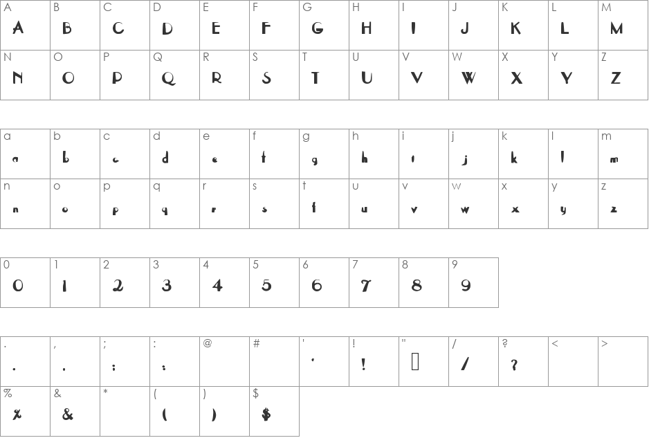 OntheLeft font character map preview