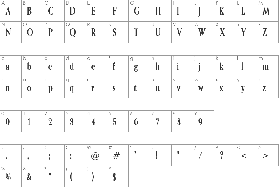 Opalone font character map preview