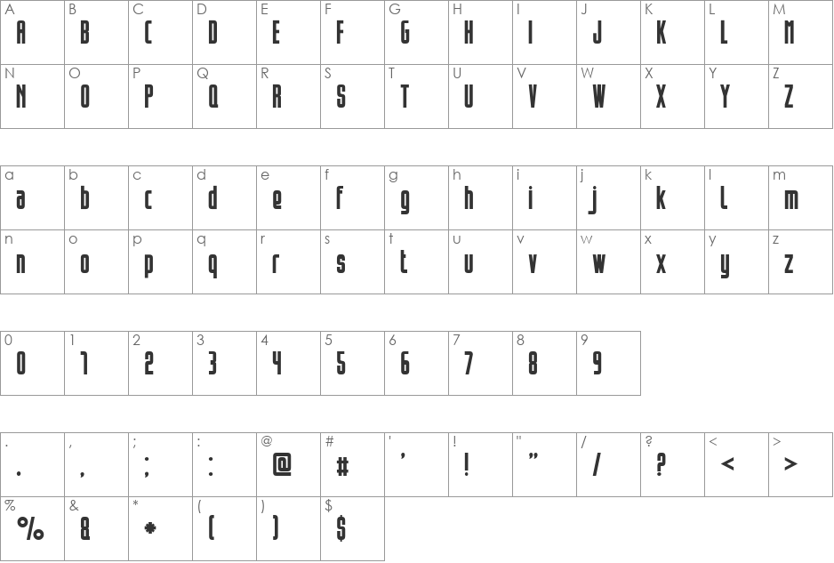 Opeln2001 font character map preview