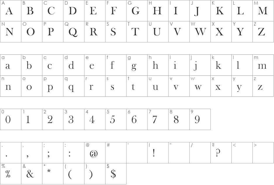 Open Baskerville 0.0.53 font character map preview