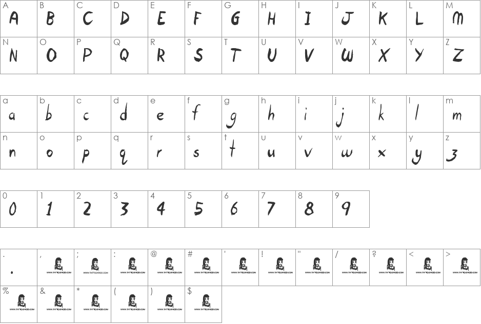 Open Hours font character map preview