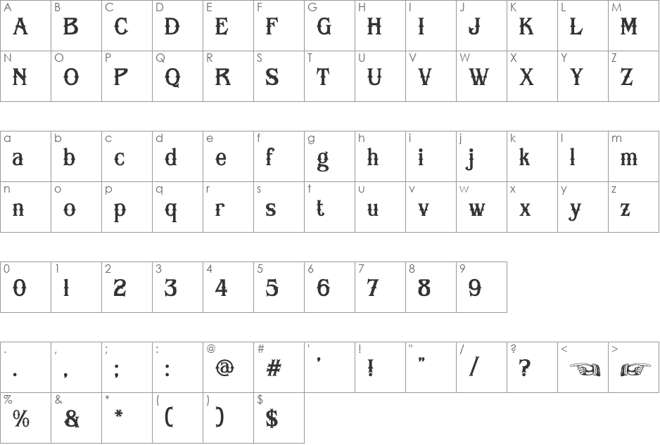 Open Range font character map preview