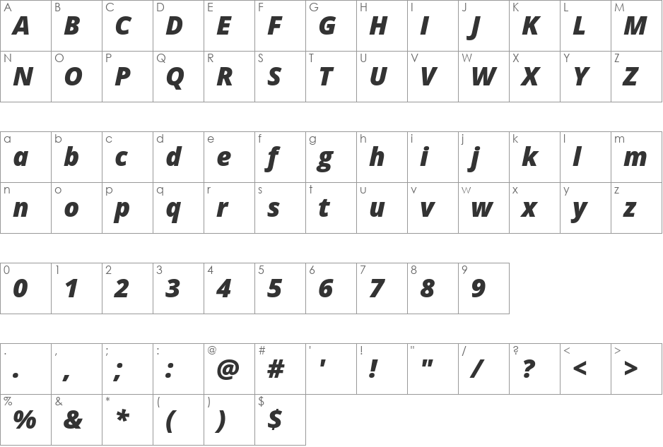 Open Sans Extrabold font character map preview