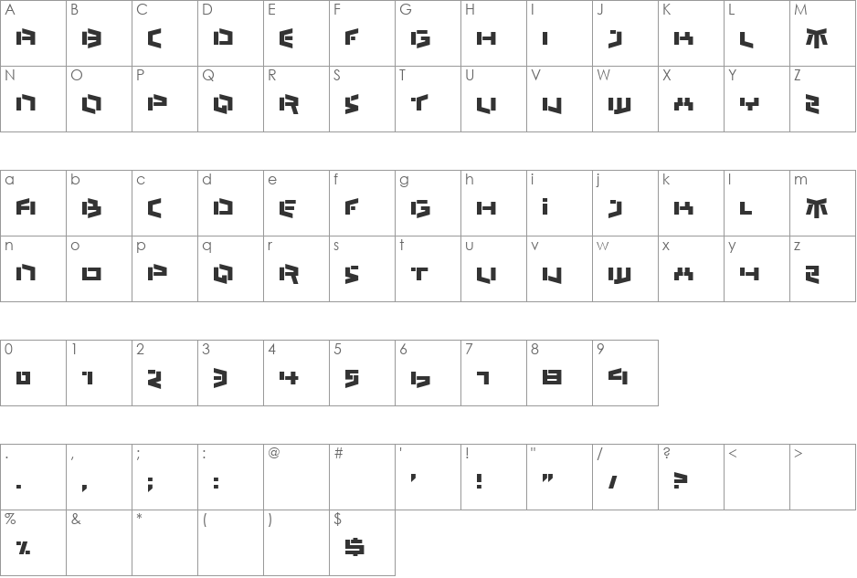 Open Up font character map preview