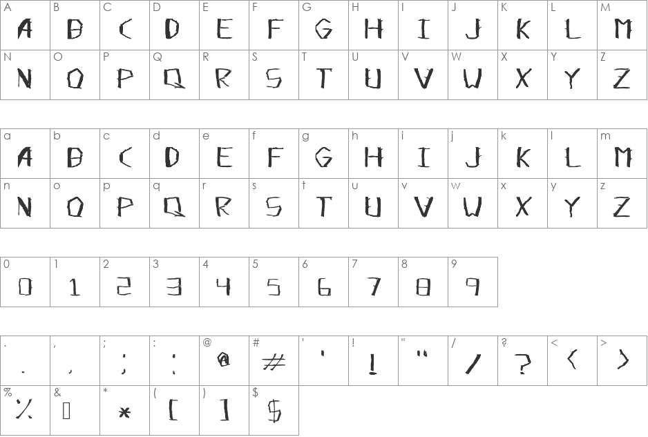 OpenSticks font character map preview