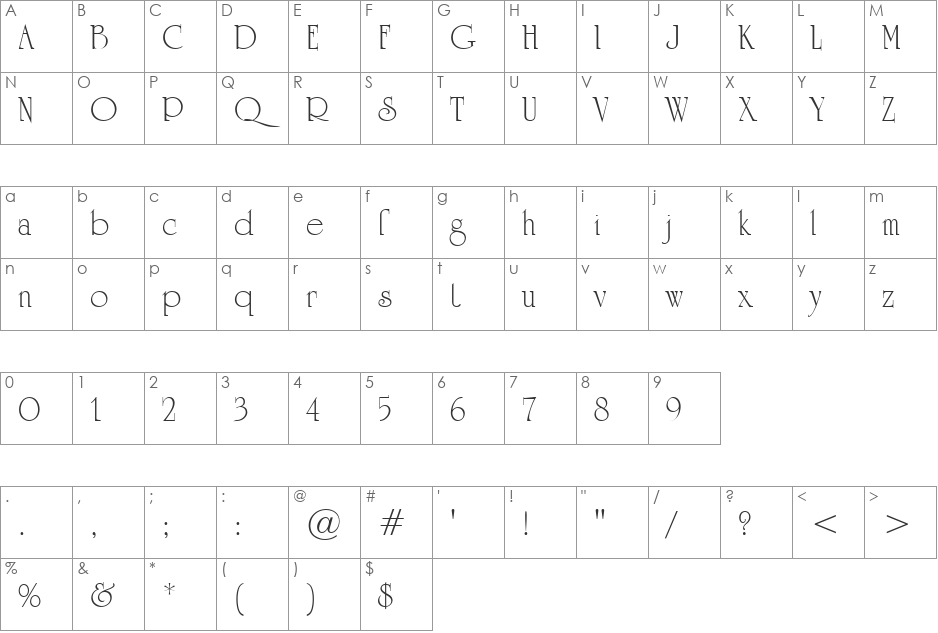 Opera font character map preview