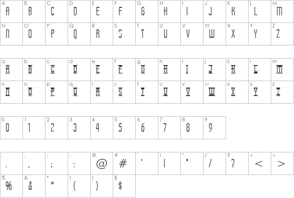 Operator Nine BTN Inline Lined font character map preview