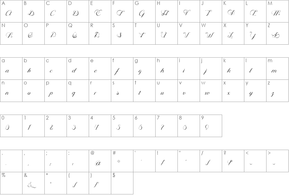 Oph font character map preview